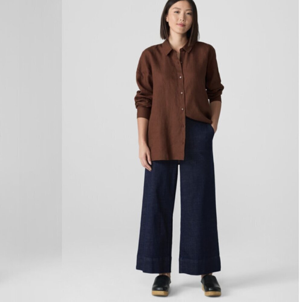 EILEEN FISHER Cotton Stretch Denim Wide Leg Jeans Size Small
